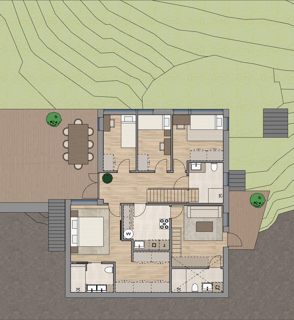 Planløsning enebolig underetasje – 4 soverom og hybel